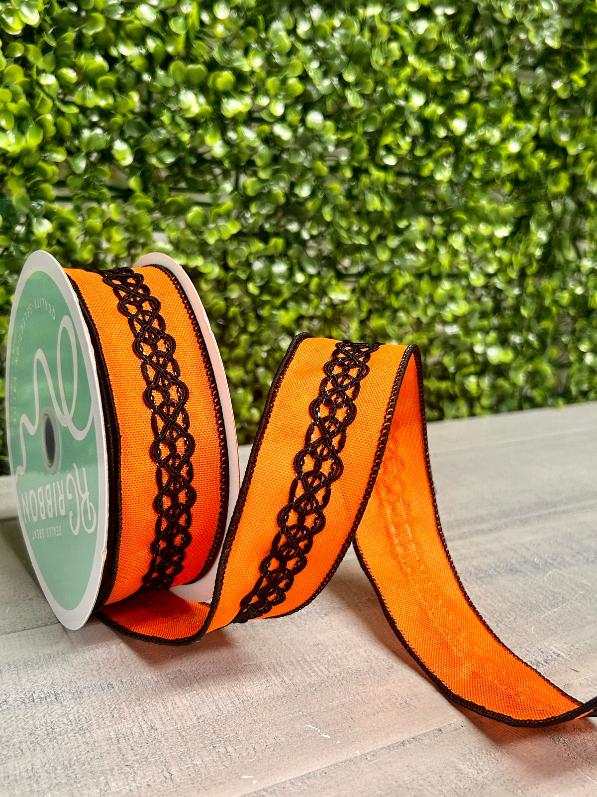 1.5 Inch By 10 Yard Orange And Black Lace On Faux Royal Ribbon