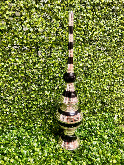 19 Inch Glittered Black And Silver Glass Finial
