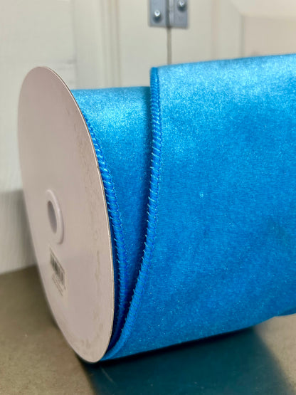 4 Inch By 10 Yard Turquoise Deluxe Velvet With Satin Backing Ribbon