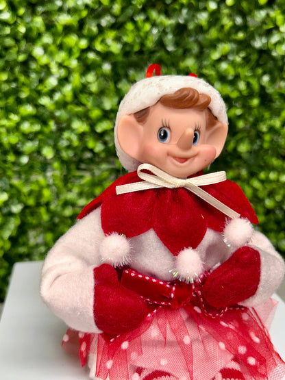 9 Inch Red And White Velvet Bendable Peppermint Elf Ornament Two Styles