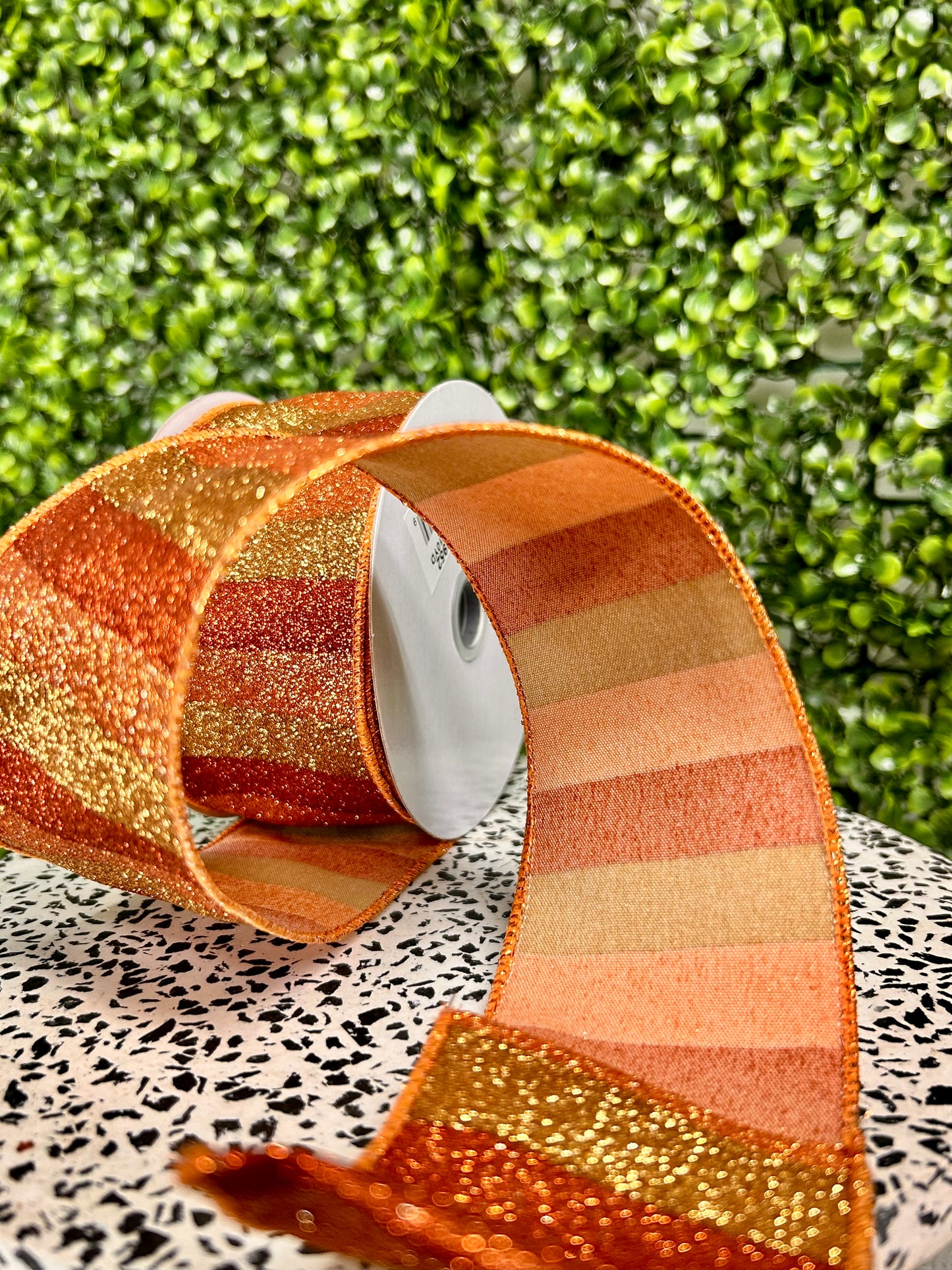 2.5 Inch By 10 Yard Three Tone Copper Horizontal Glitter Stripes Ribbon