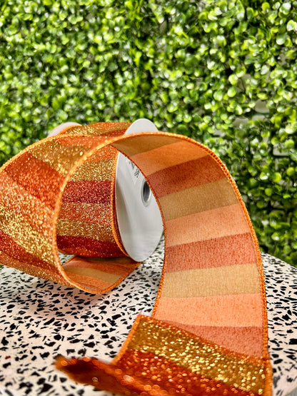 2.5 Inch By 10 Yard Three Tone Copper Horizontal Glitter Stripes Ribbon