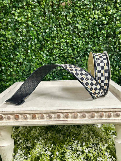 1.5 Inch By 10 Yard Beige And Black Mini Antique Checkerboard Ribbon