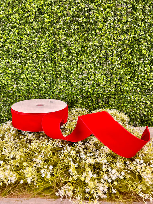 2.5 Inch By 50 Yard Red Indoor Velvet Ribbon
