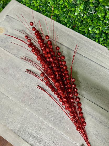 28" Red Glitter Berry Spray
