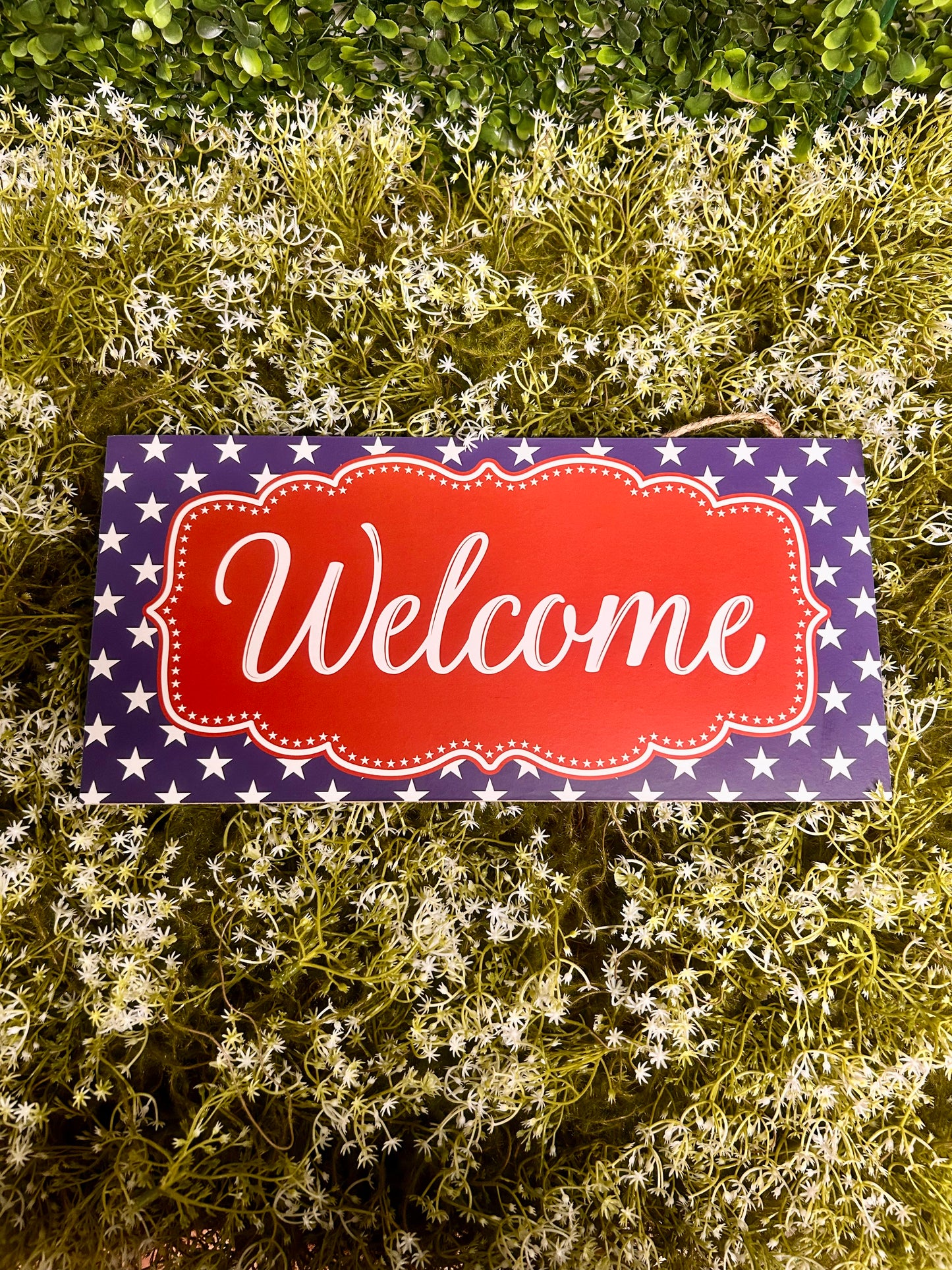 12.5 By 6 Inch Red White And Navy Patriotic Welcome Sign