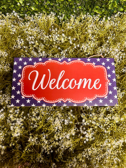 12.5 By 6 Inch Red White And Navy Patriotic Welcome Sign