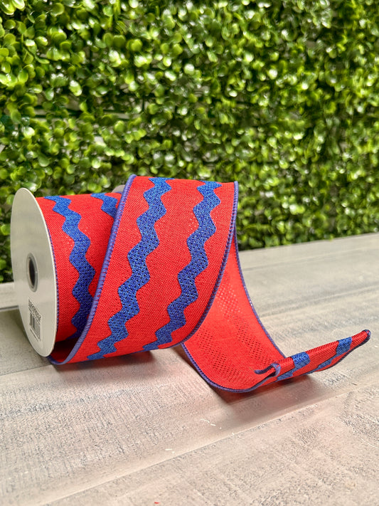 2.5 Inch By 10 Yard Red And Royal Blue Ric Rac Ribbon