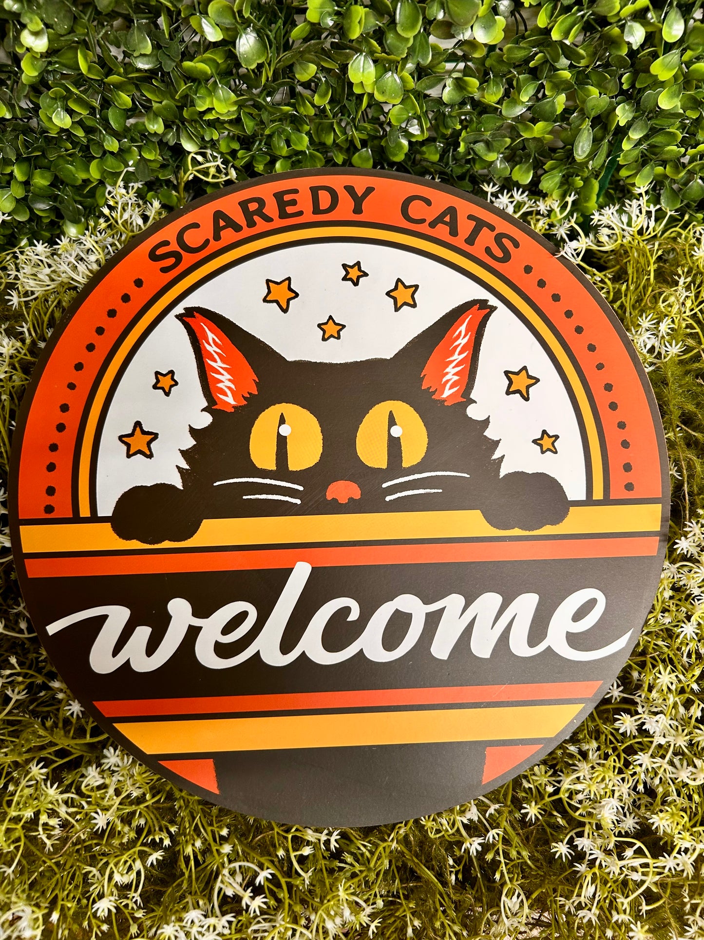 10.5 Inch Orange And Yellow Scaredy Cats Welcome Sign