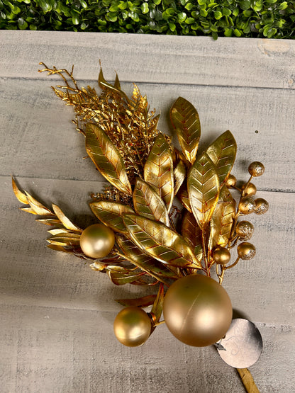 15.5 Inch Gold Mixed Metallic Glitter Ball Foliage Pick