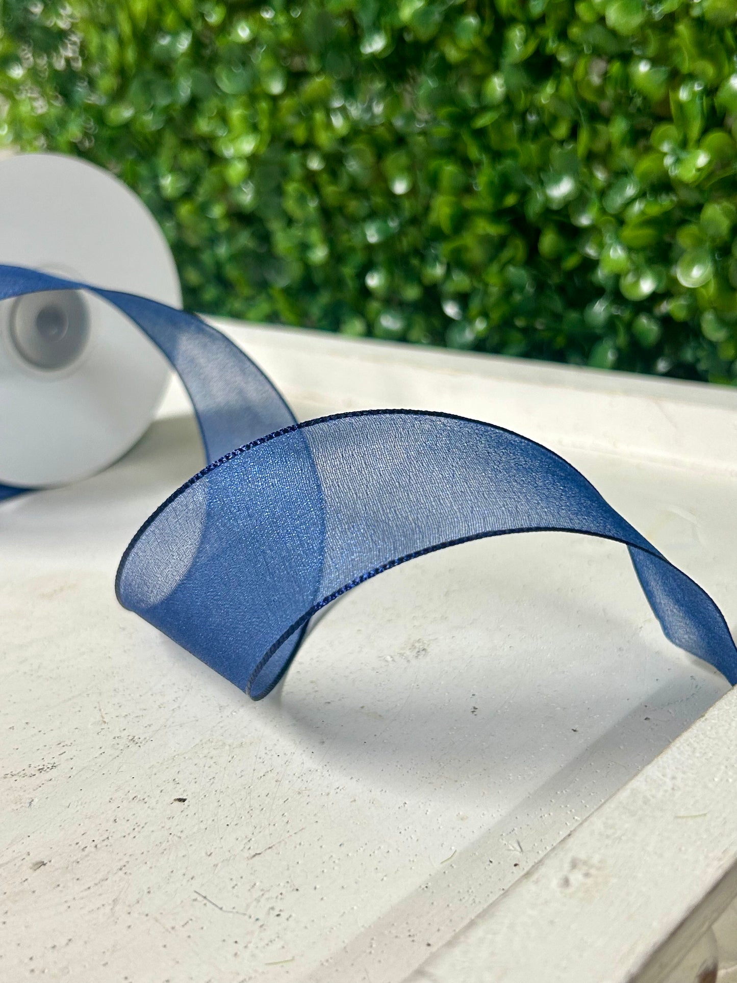 1.5 Inch By 25 Yard Navy Snow Organza Unwired Ribbon