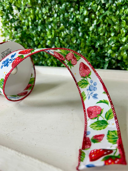 1.5 Inch By 10 Yard Strawberries And Blueberries Ribbon