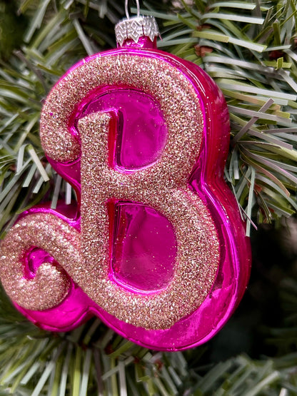 4 Inch Glitter Pink Letter B Ornament