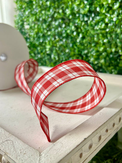 1.5 Inch By 50 Yard Red And White Woven Plaid Ribbon