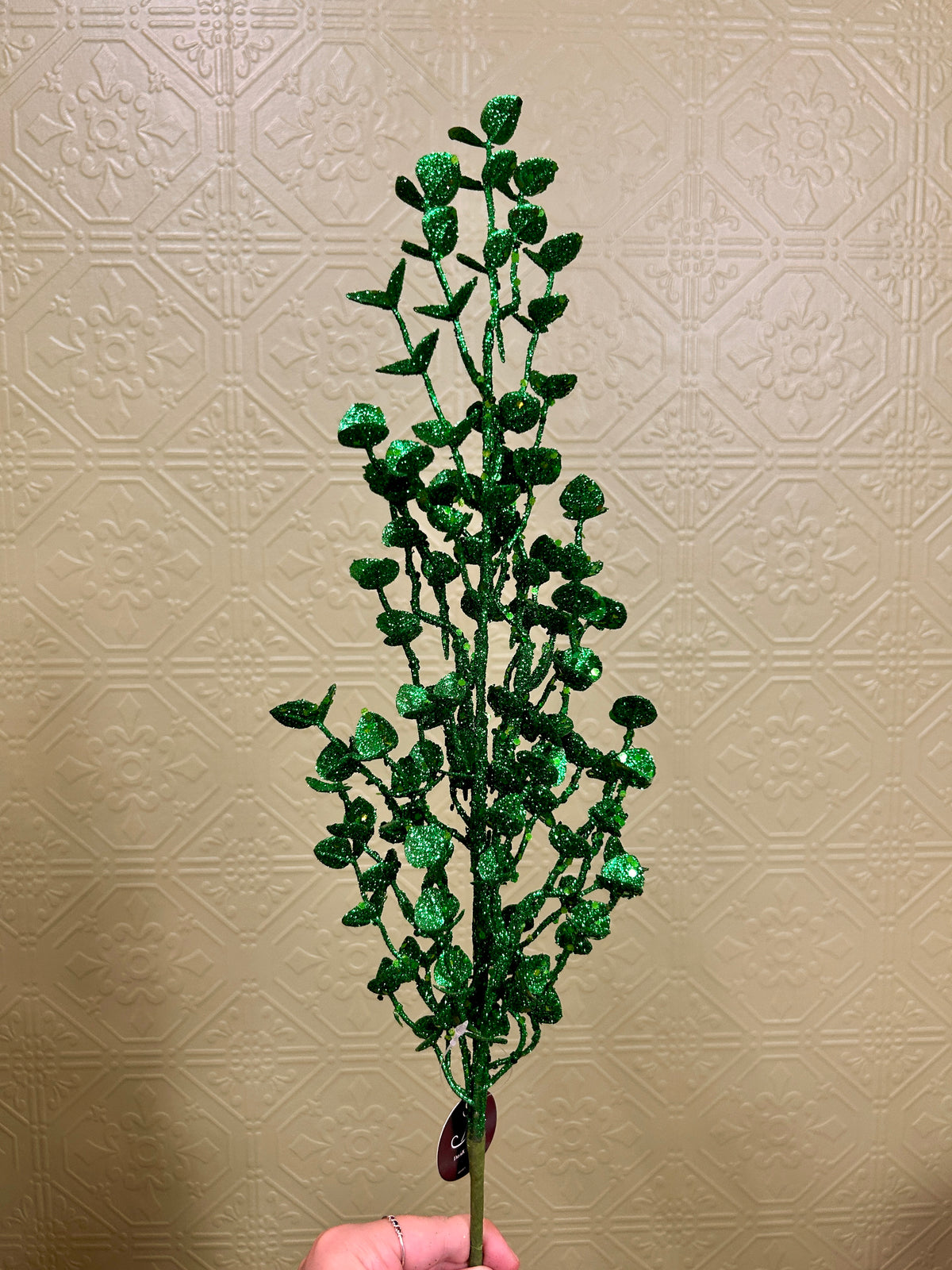26 Inch Green Glittered Button Leaf Spray