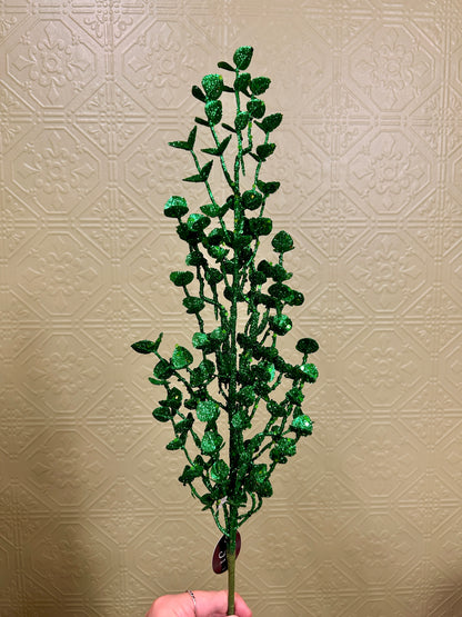 26 Inch Green Glittered Button Leaf Spray