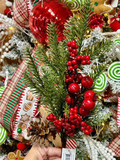 18 Inch Red Berry Pinecone And Cedar Spray