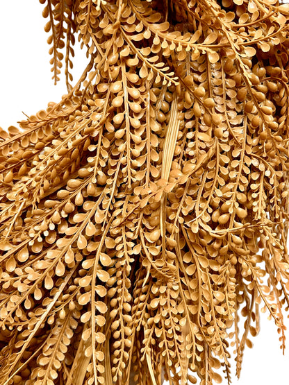 28 Inch Beige Deluxe Mixed Blade And Bead Grass Grass UV Protected Wreath