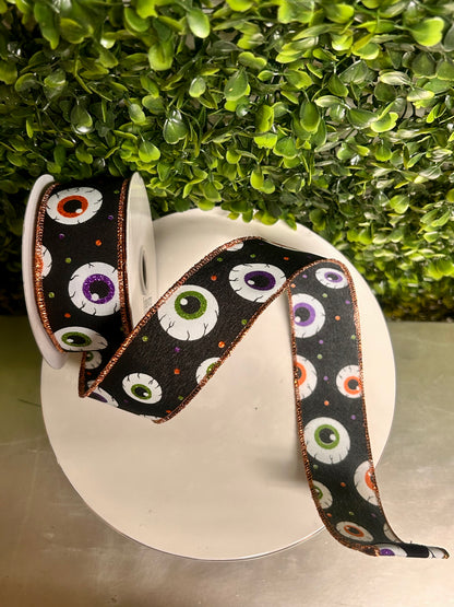 1.5 Inch By 10 Yard Eyeballs And Polka Dot Ribbon