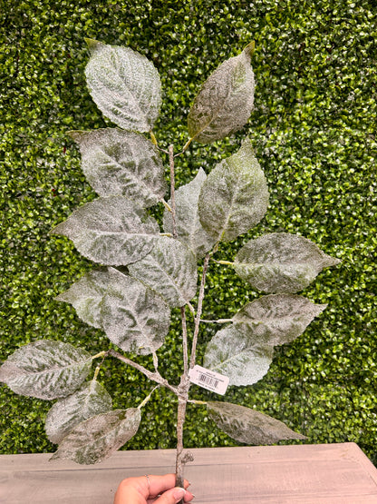 45 Inch Green Glitter Hydrangea Leaf Spray