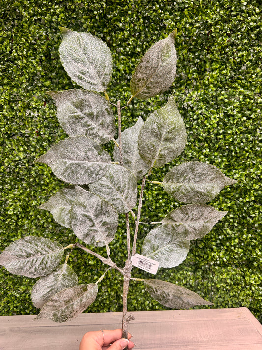 45 Inch Green Glitter Hydrangea Leaf Spray