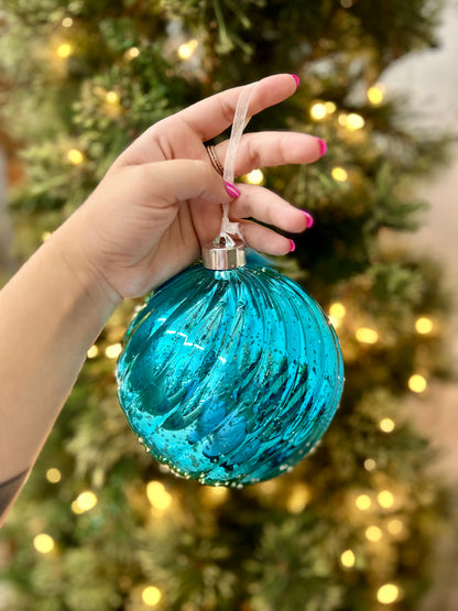6 Inch Ball Ornament Aqua