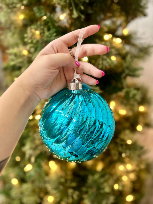 6 Inch Ball Ornament Aqua