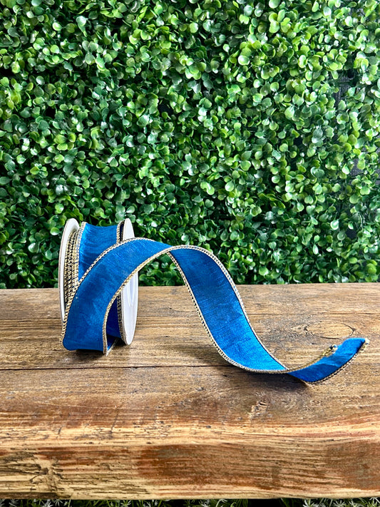 1.5 Inch By 10 Yard Royal Blue And Gold Dupioni Ribbon