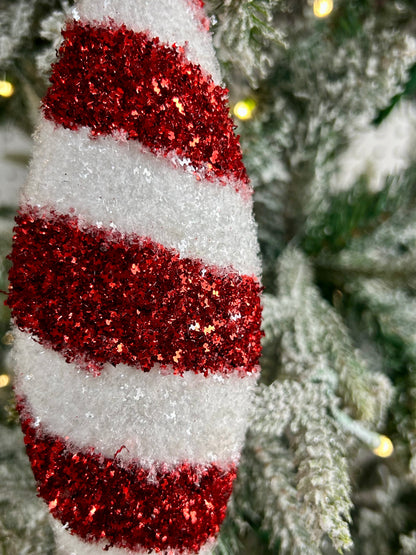 7.75-9 Inch Zigzag Red And White Glitter Ornaments Two Styles