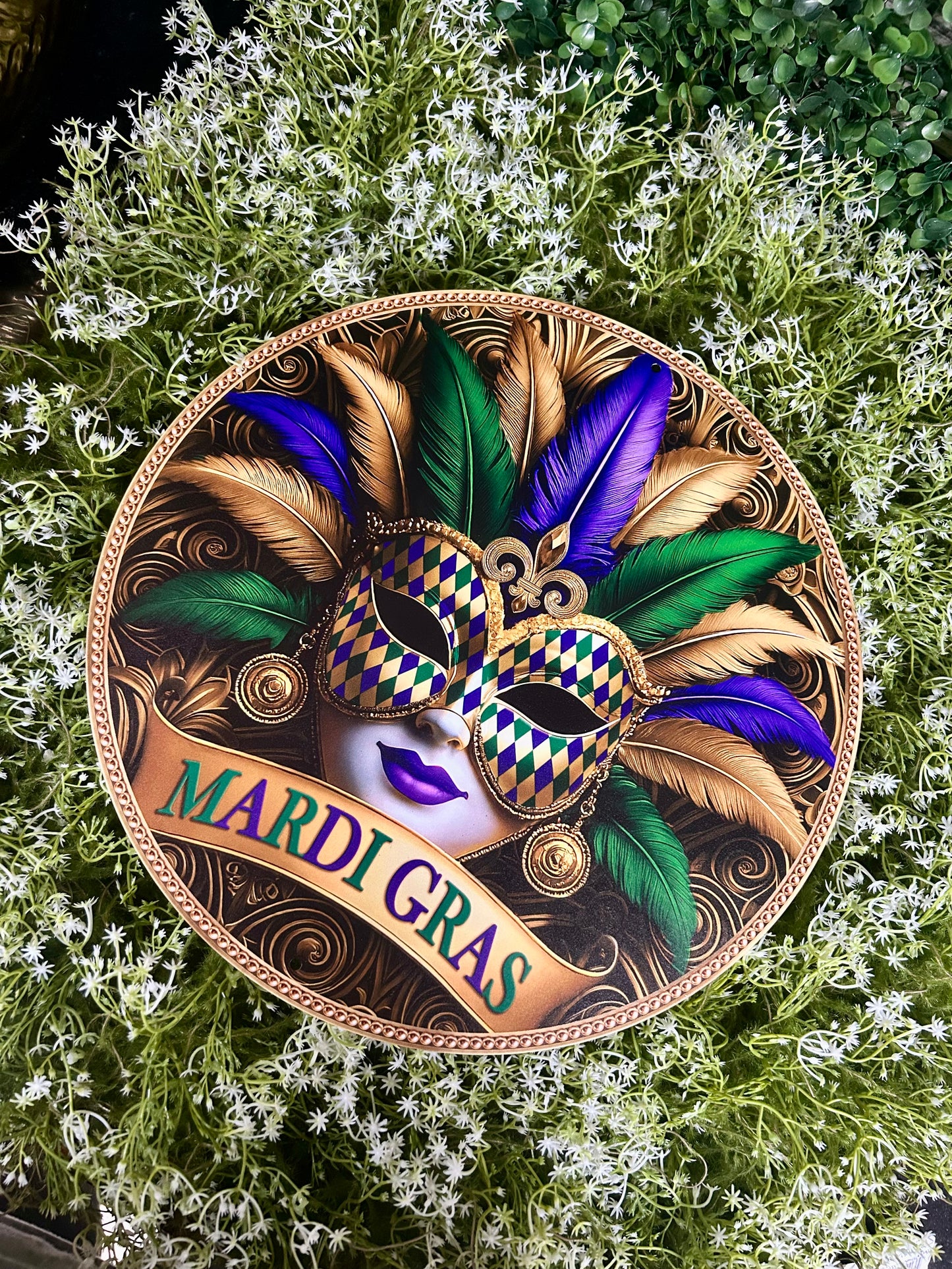 12 Inch Mardi Gras Gilded Mask Metal Sign