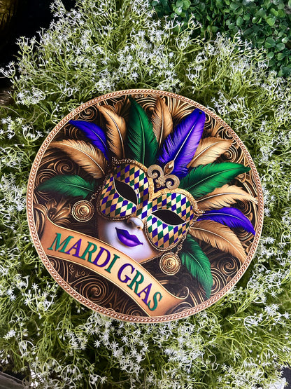 12 Inch Mardi Gras Gilded Mask Metal Sign