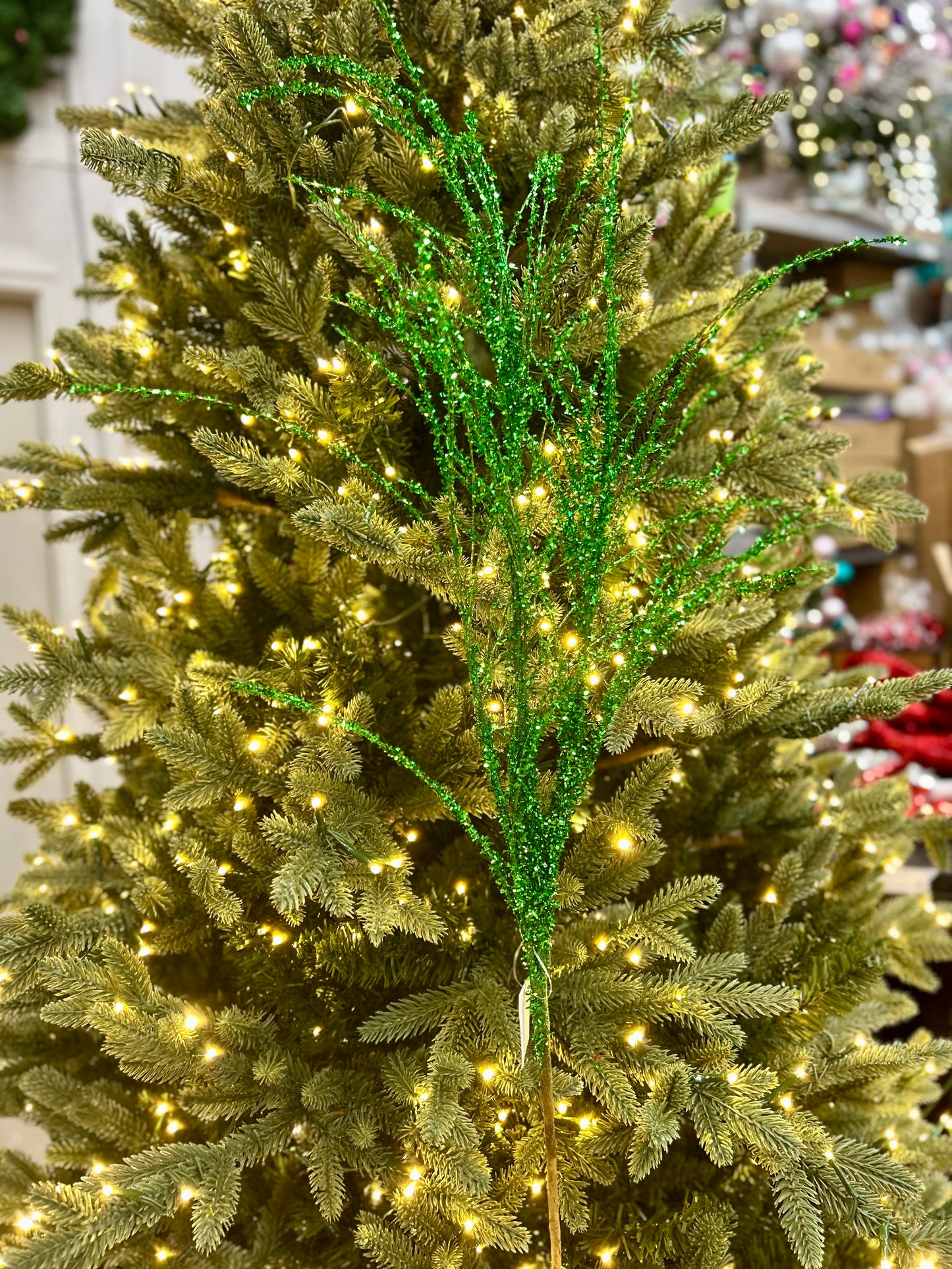 32 Inch Green Glitter Pine Spray