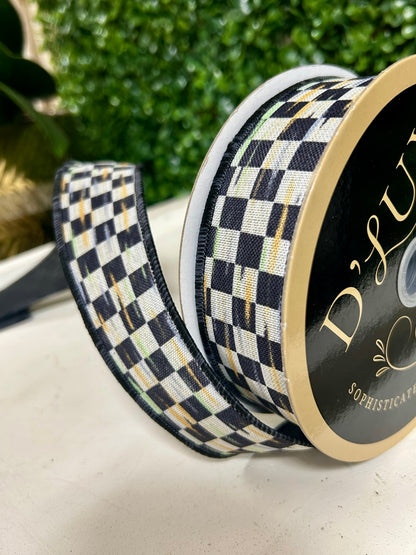 1.5 Inch By 10 Yard Beige And Black Mini Antique Checkerboard Ribbon