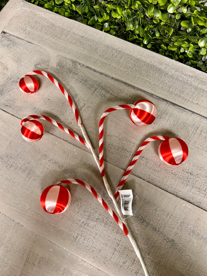 19 Inch Red And White Ball Ornament Spray