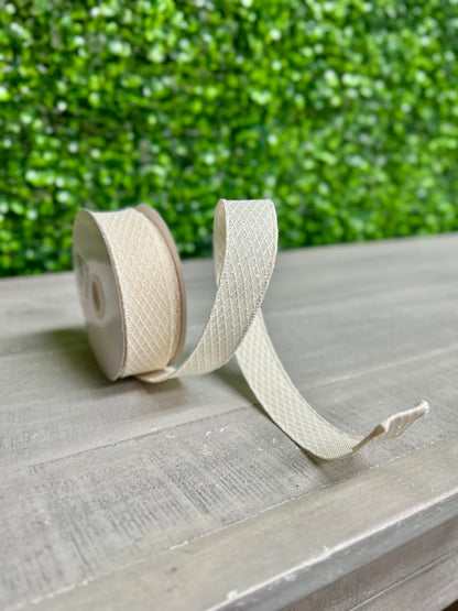 7/8 Inch By 10 Yard Cream And White Mini Harlequin Ribbon