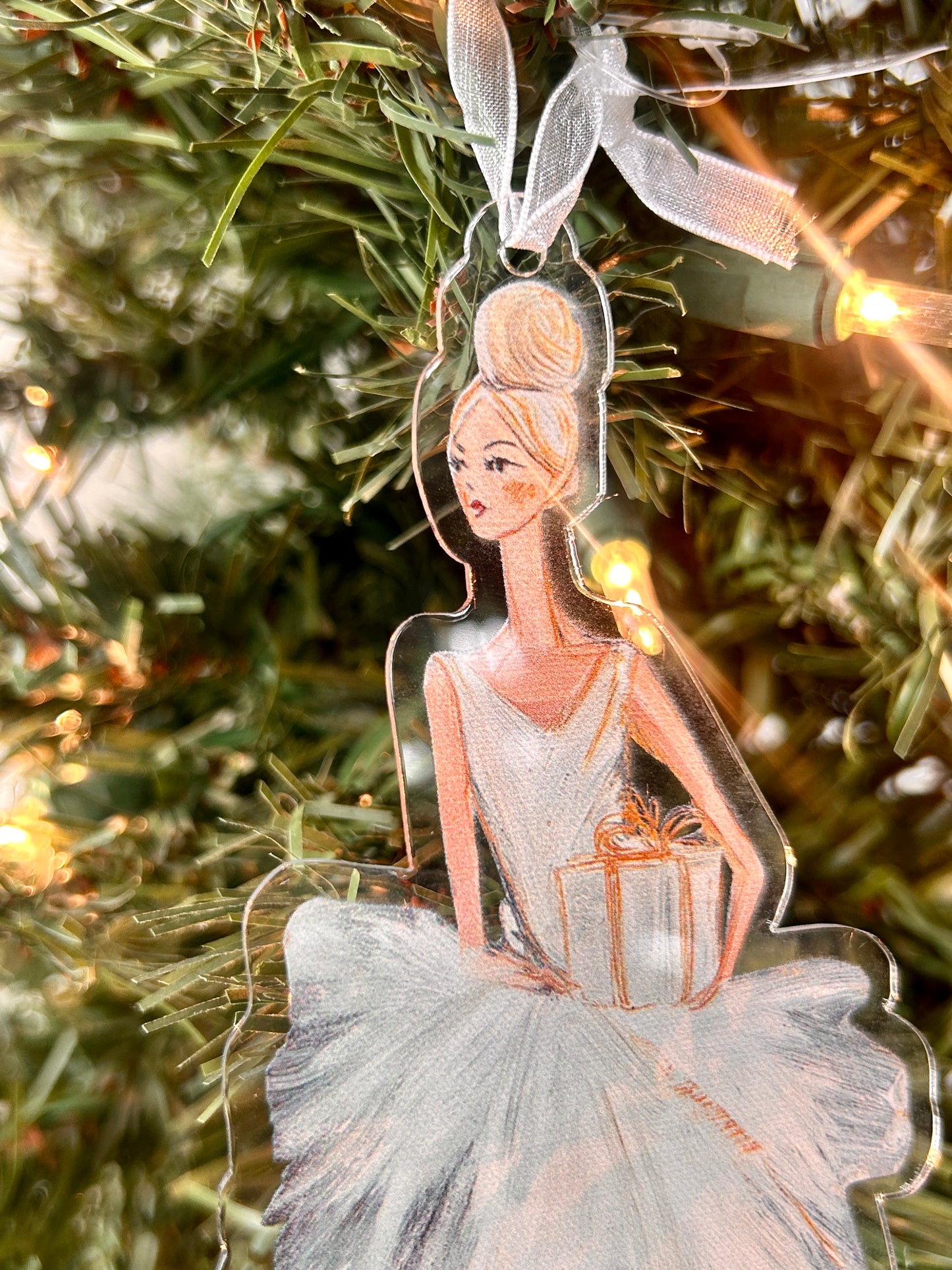 7 Inch Women In Dresses Acrylic Ornaments Two Assorted