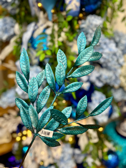 26 Inch Blue Metallic Bay Leaf Spray