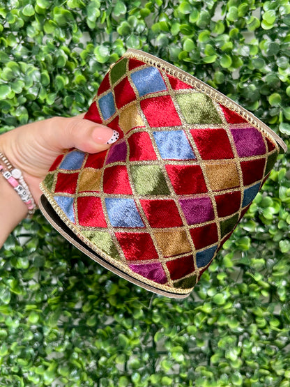 4 Inch By 5 Yard Diamond Velvet Jewel Deluxe Wired Ribbon