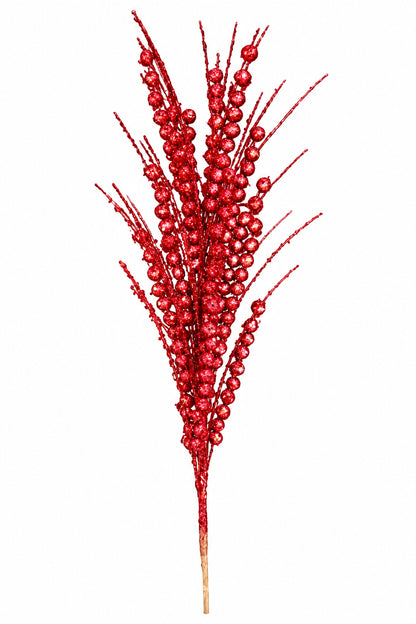 28" Red Glitter Berry Spray