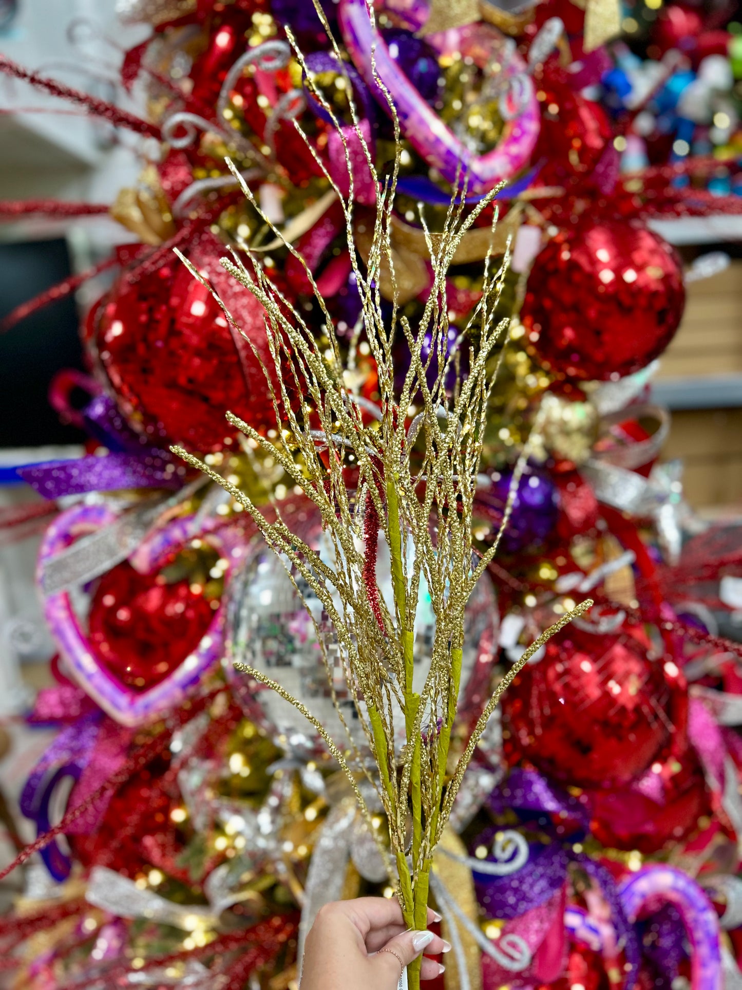38 Inch Gold Glitter Pine Twig Spray