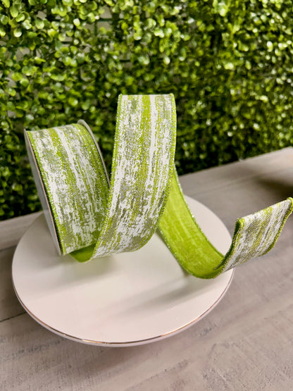 1.5 Inch By 10 Yard Lime And Silver Glitter Metallic Streaks Ribbon