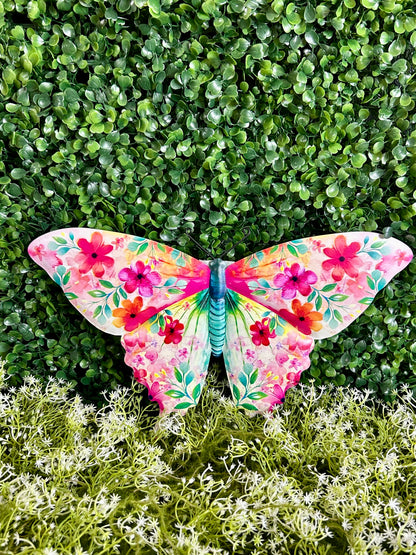 13.5 Inch Pink And Blue Green Botanical Butterfly Sign
