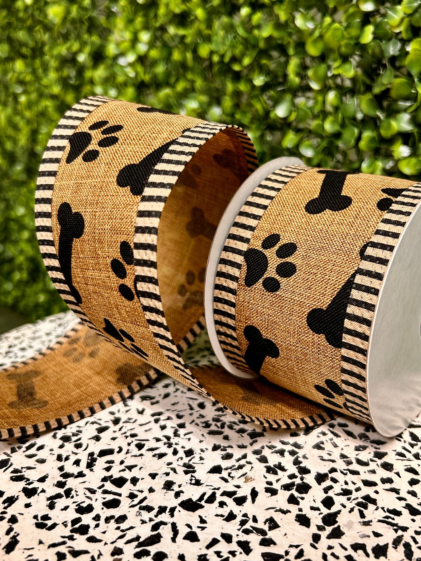 2.5 Inch By 10 Yard Paw Prints And Bones Ribbon