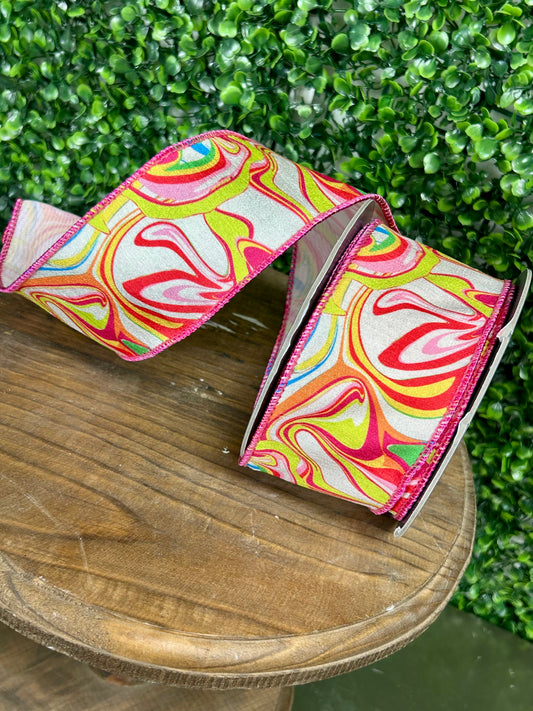 2.5 Inch By 10 Yard Hot Pink Ink Mix Brights Deluxe Wired Edge Ribbon