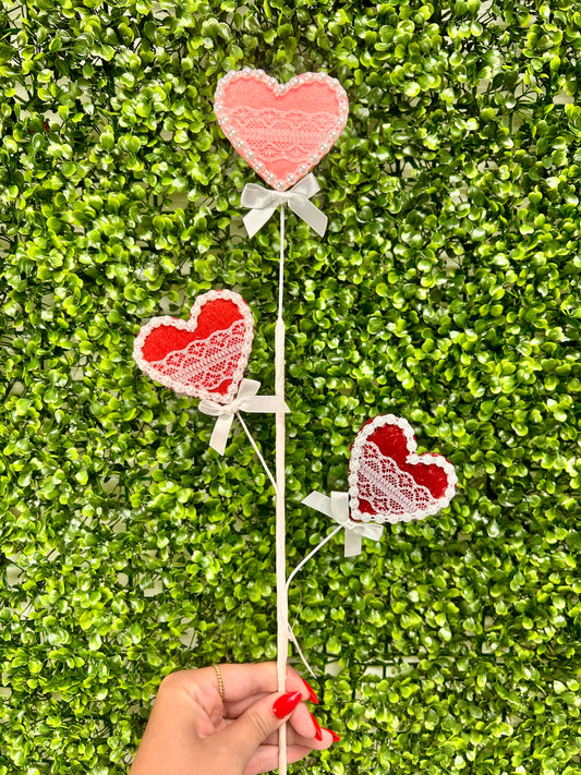 23 Inch Lace Pearl And Felt Heart Spray