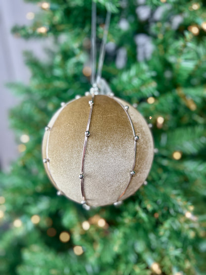 6 Inch Taupe Bead Velvet Ball Ornament