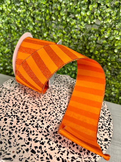 2.5 Inch By 10 Yard Orange Horizontal Glitter Stripes Ribbon