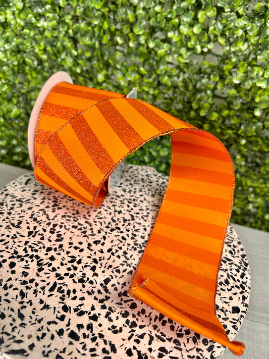 2.5 Inch By 10 Yard Orange Horizontal Glitter Stripes Ribbon