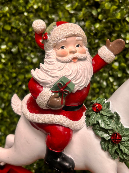 11.75 Inch Resin Santa On Rocking Deer