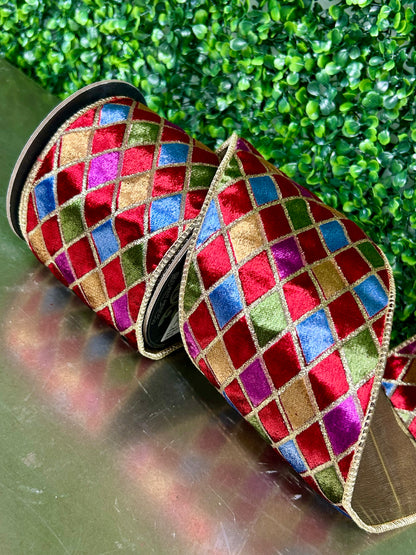 4 Inch By 5 Yard Diamond Velvet Jewel Deluxe Wired Ribbon